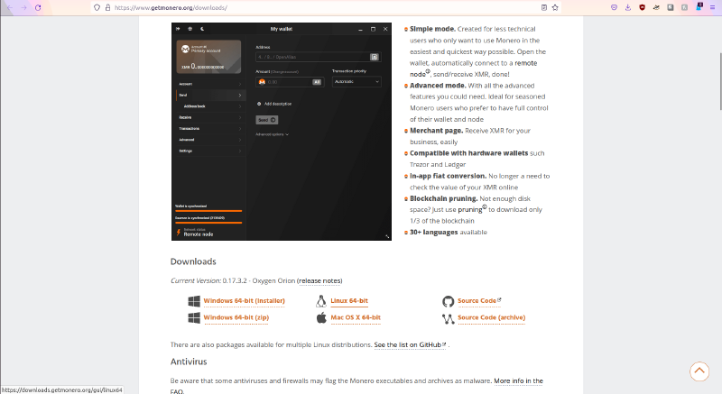 Downloading the Monero Wallet application from the official site