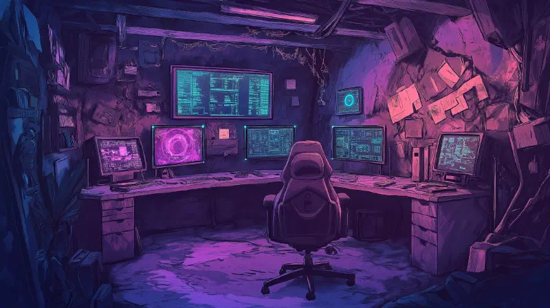 A futuristic cybersecurity control room with holographic displays, intricate digital circuits, and abstract symbols representing DNSSEC and DANE, all bathed in neon blue and purple hues.