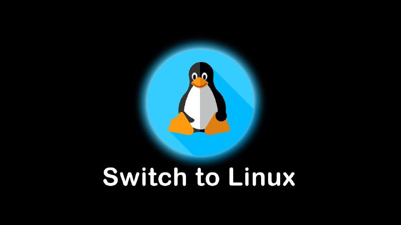 Tux the Linux penguin with the caption “Switch to Linux”